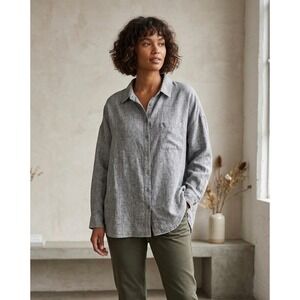 J. Jill Love Linen Grey Button Down Shirt 4X Long Sleeve Pocket Oversized Top